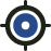 A striking blue eye centered in a circle against a solid black background, showcasing vivid detail and contrast.