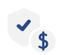 A shield featuring a dollar sign and a check mark, symbolizing a partial refund guarantee for no fit issues.